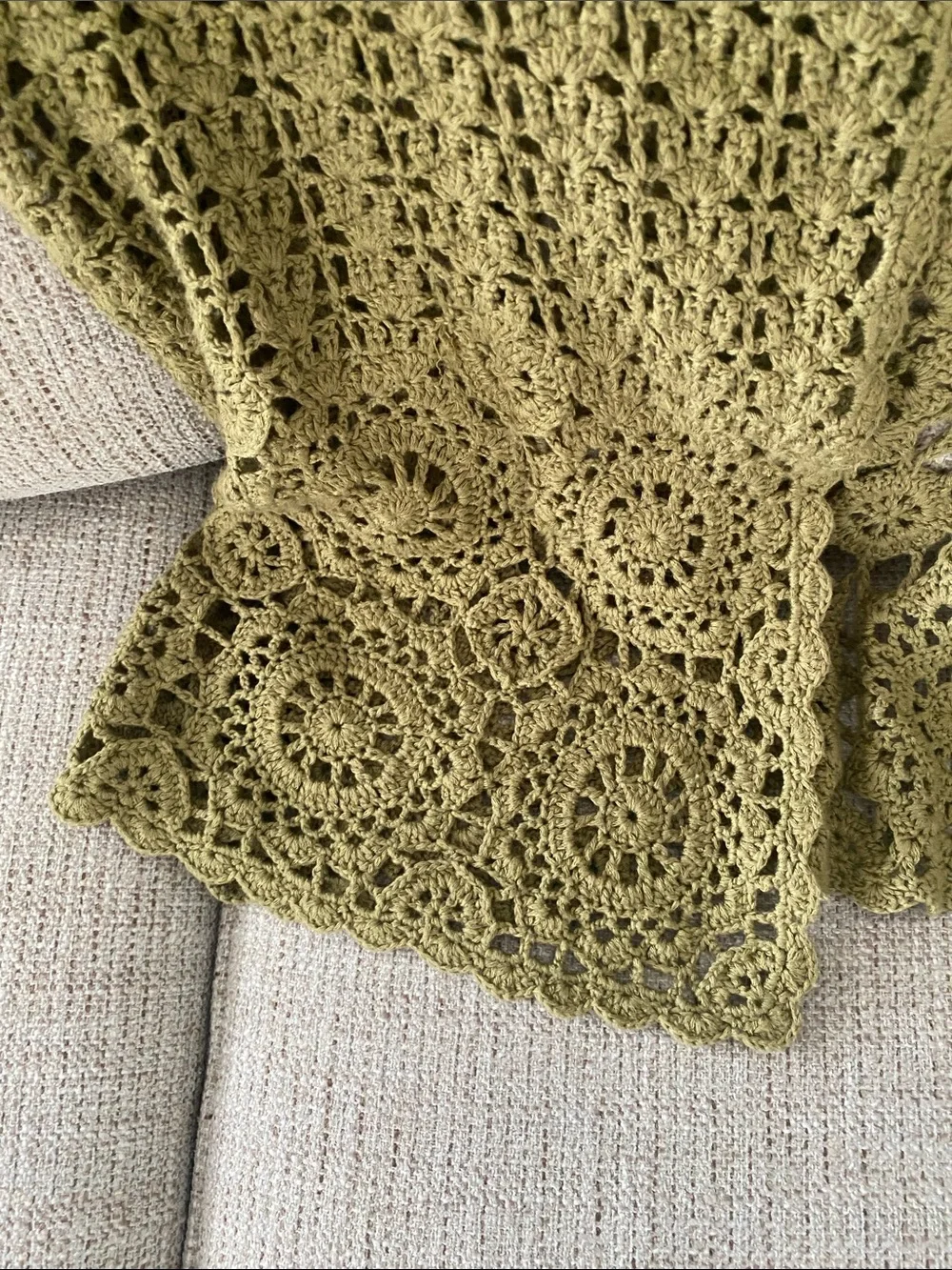 Ruby Rd. Olive Green Crochet Open-Front Shrug
